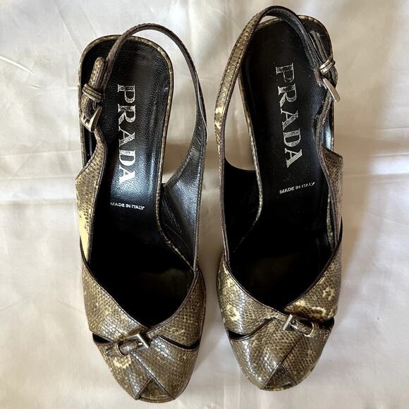 Prada Vintage Snakeskin Sling-back Platform Heels - Picture 3 of 5
